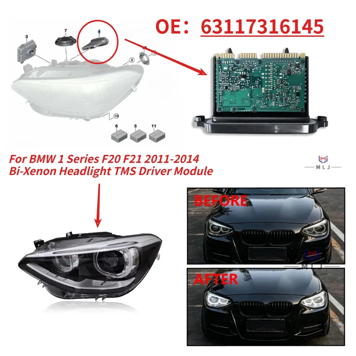 63117316145 For BMW 1 Series F20 F21 2011-2014 Xenon Headlight LED TMS Driver Module DRL Control Module Car Accessories