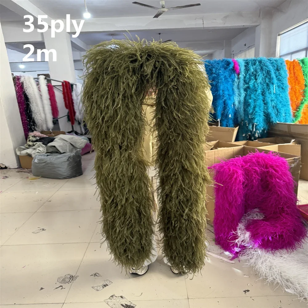 2 Meters High Quality Fluffy Ostrich Feathers Boa Shawl for Crafts Wedding Dress Costume Sewing Decoration 2 6 10 20 35 Ply