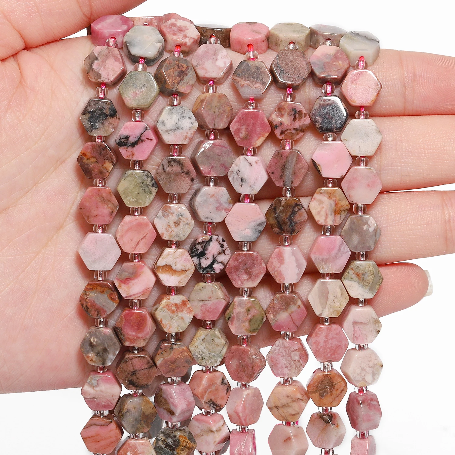 

AAA Hexagon Natural Stone Lace Rhodonite Beads Pink Spacer Beads for Jewelry Making Supplies DIY Bracelets Accessories 9x5mm