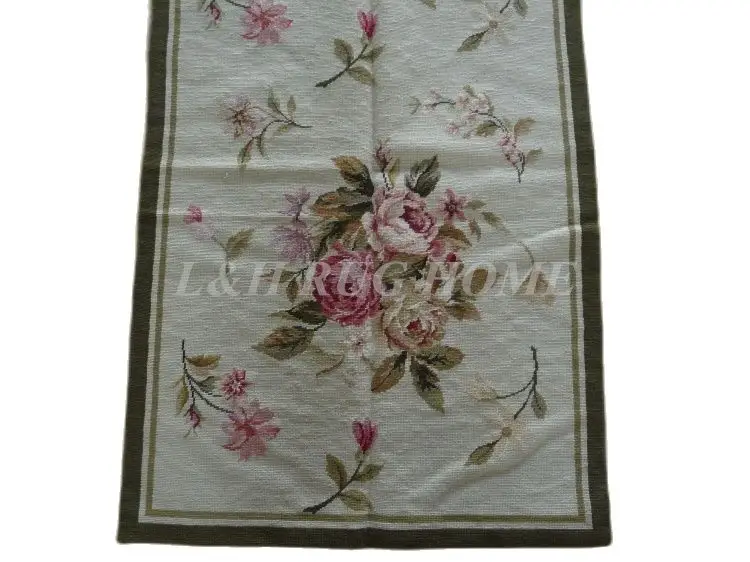 Free shipping 2.5'x10' Runner Handmade Floral English Garden Wool Needlepoint Rug