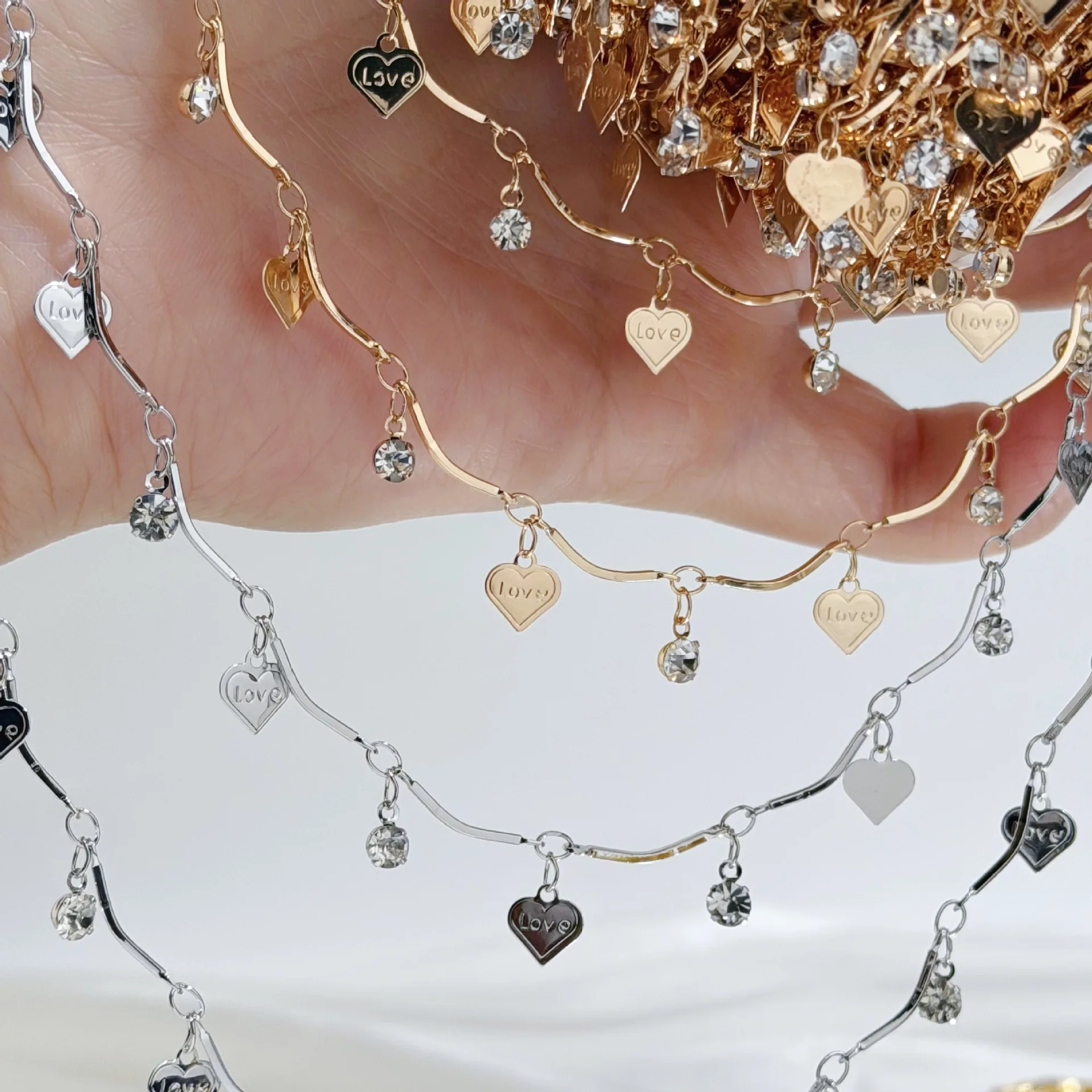 0.5/1/2 Meter Heart Pendant Bending Rod Hanging Chain Color Preserved Tassel Chain For DIY Jewelry Necklace Bracelet Accessories