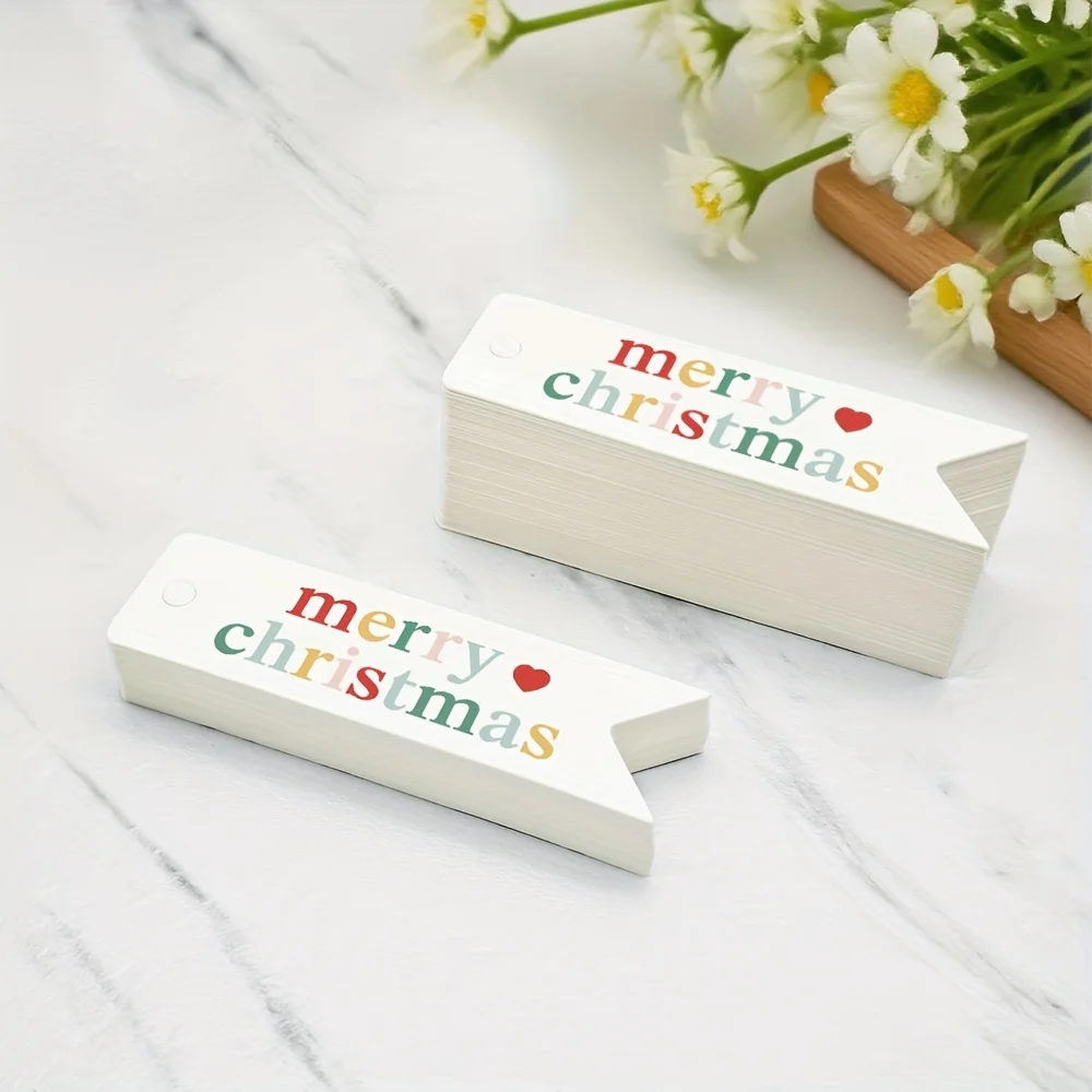 100 Stück Frohe Weihnachten Schwalbenschwanz-Hängeetiketten – für Feiertagsdekorationen, Familie und Freunde, Weihnachtsdekorationen – Detail 2