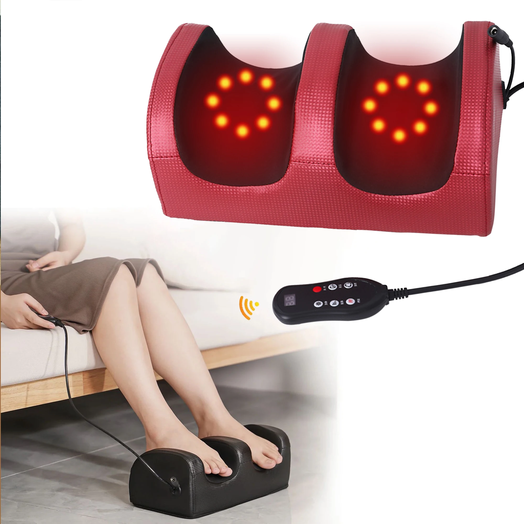 Foot Massage Machine Constant Temperature Hot Compress Massage Kneading Deep Massage Calf and Arm Red Color