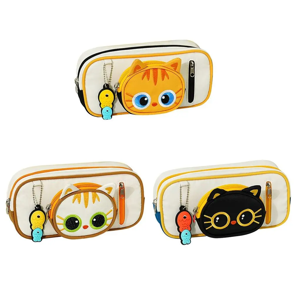 

Cute With 3D Cat Shape Bag Pen Bag Large Capacity Double Layers Stationery Bag Portable Pencil Case Students