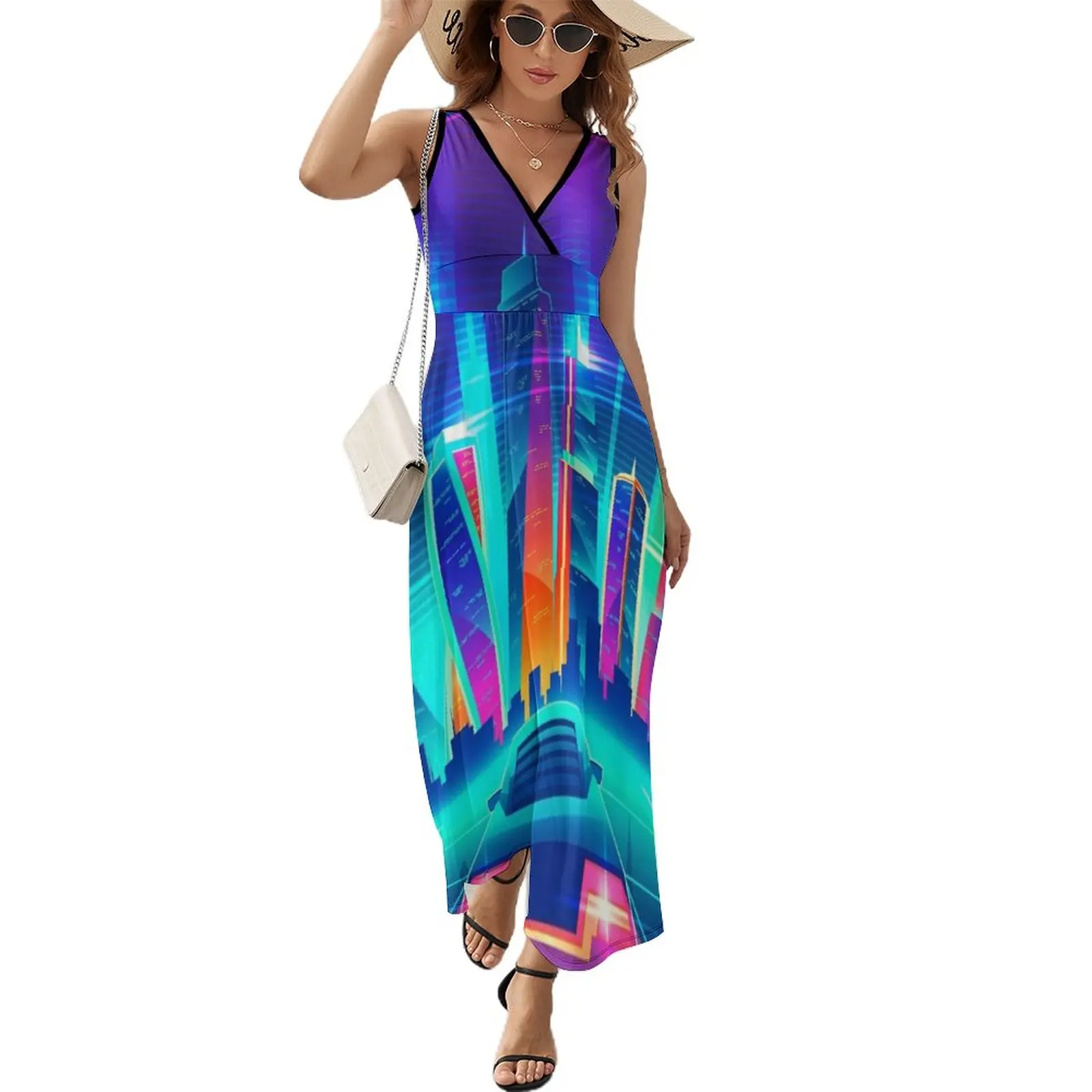 

Synthwave Neon City Sleeveless Dress Summer dresses for women women's evening dress 2024