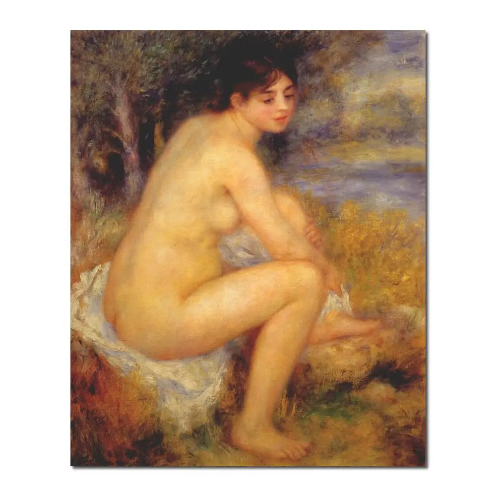 paintings on canvas Woman Undresses Sitting in a Landscape by Pierre Auguste Renoir Reproduction High Quality Hand-painted