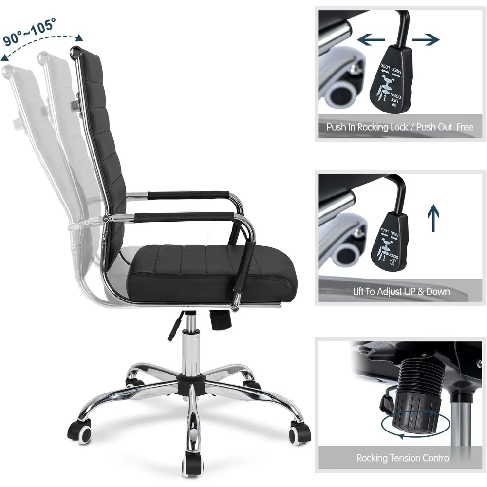 Home Office Chair Ribbed, Modern Leather Conference Room Chairs, Ergonomic Office Desk Chair, High Back Executive Computer Chair