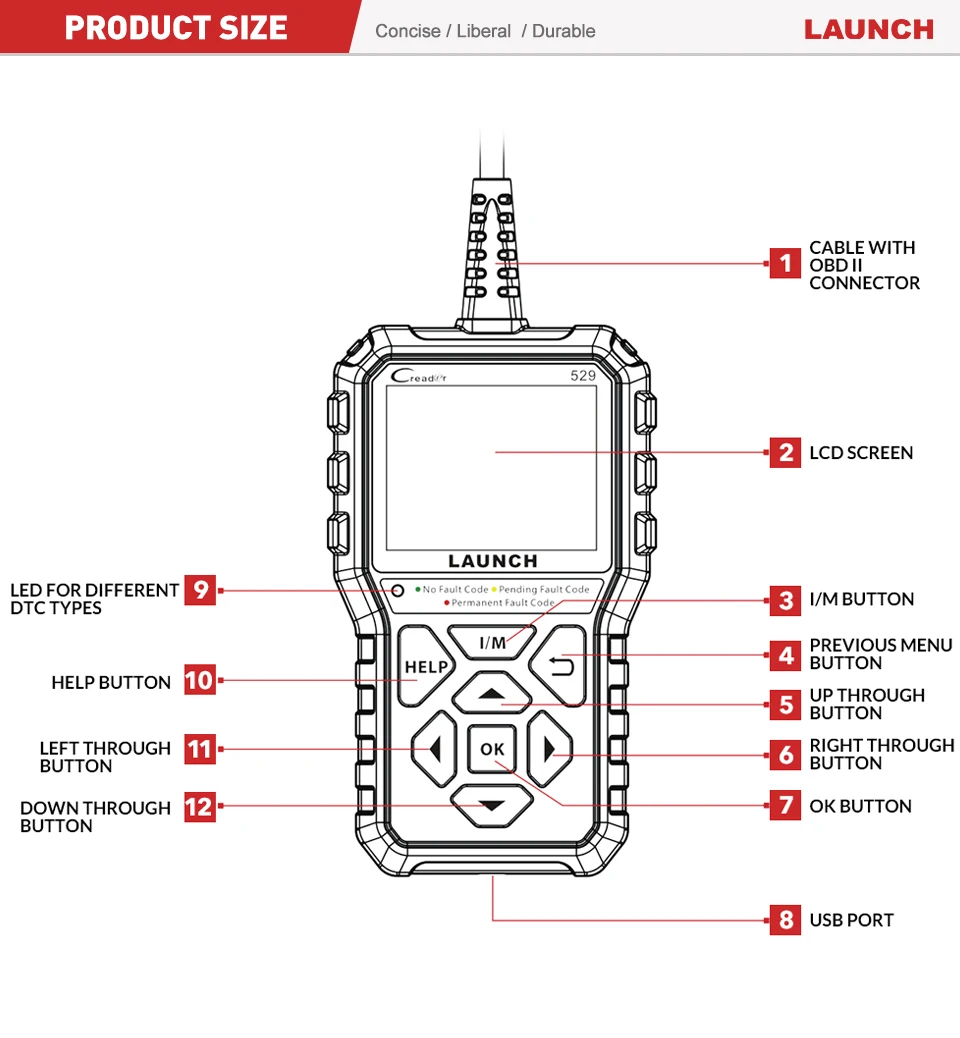 LAUNCH CR529 OBD2 Codeleser Creader 529 Scanner Kfz-Diagnosegerät OBDII Codeleser Fehlercodeleser OBD2 Scan-Tool – Detail 9