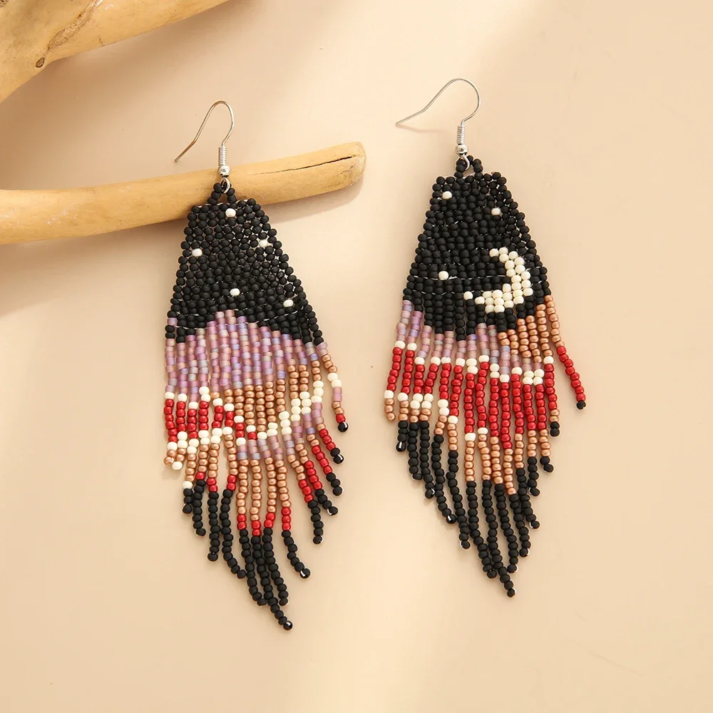 2025 Handmade Bead Earring Tassel Astral Sun And Moon Symmetry Design View Hand Knitting Bohemia Beaded Earrings for Women