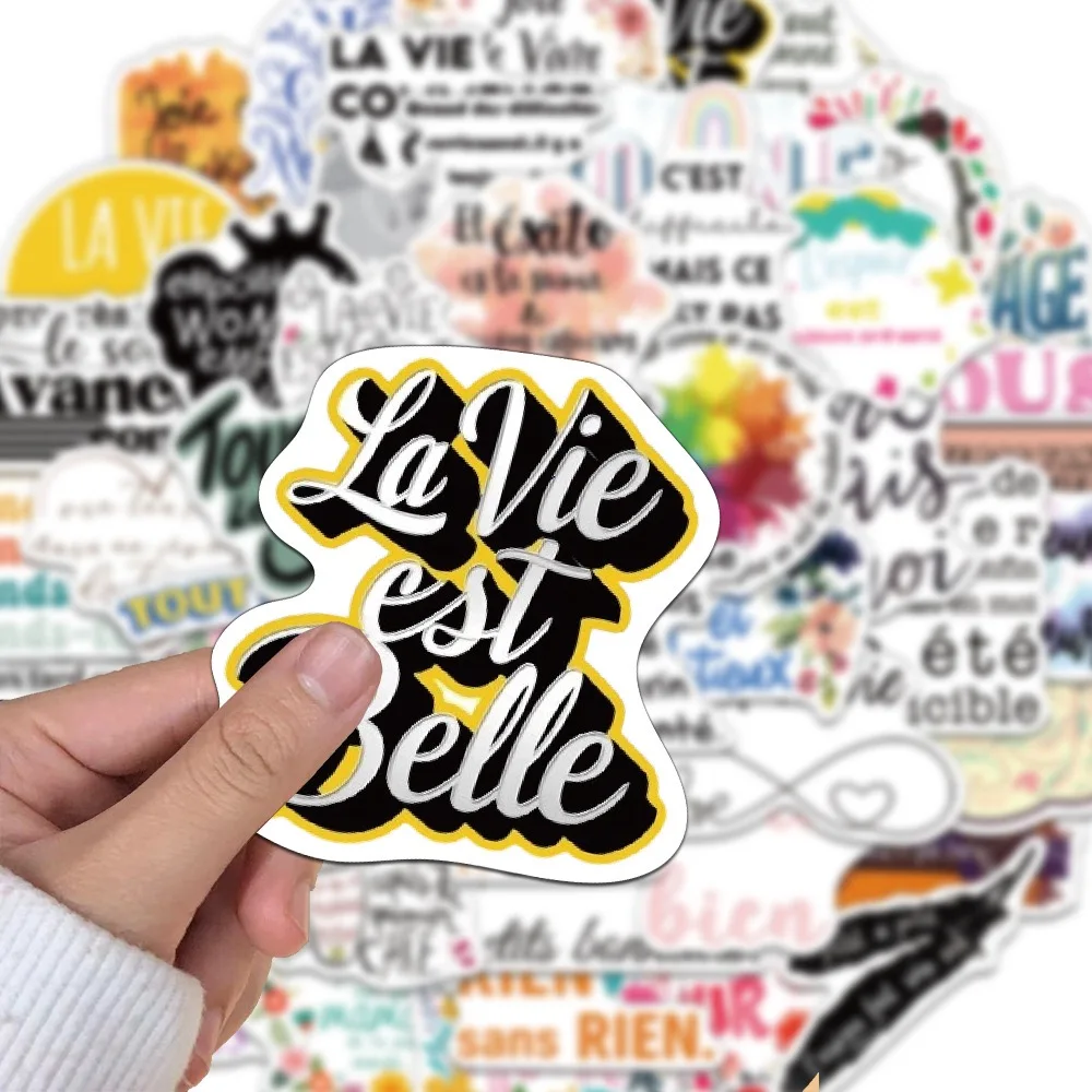 

10/50PCS Color French Inspirational Quotes Words Stickers Positive Affirmation Decals Fridge Phone PVC Waterproof Sticker