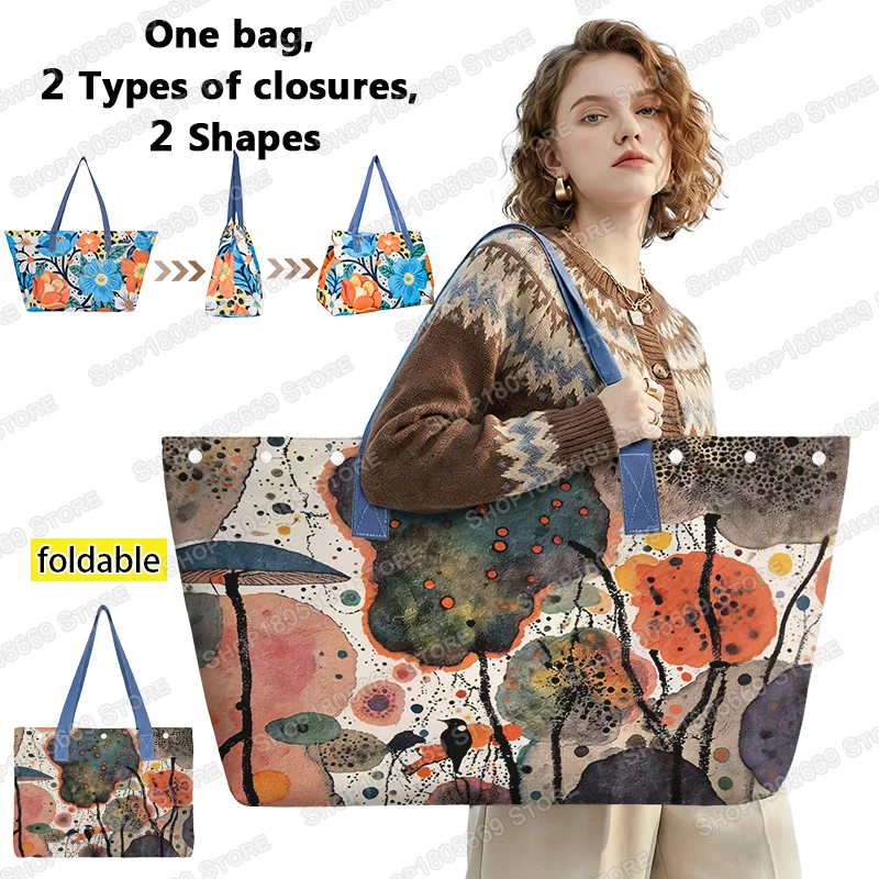 

Fashion Polka Dots Painting Print Foldable Shoulder Bags Canvas Women Handbag Large Capacity Storage Bags for Travel Beach Bag