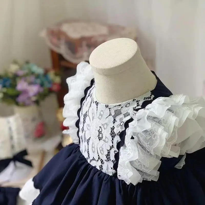 Summer New Handmade Girl\'s Birthday Retro Plaid Lolita Dress Princess Dress Kids Boutique Quality Sweet Dress