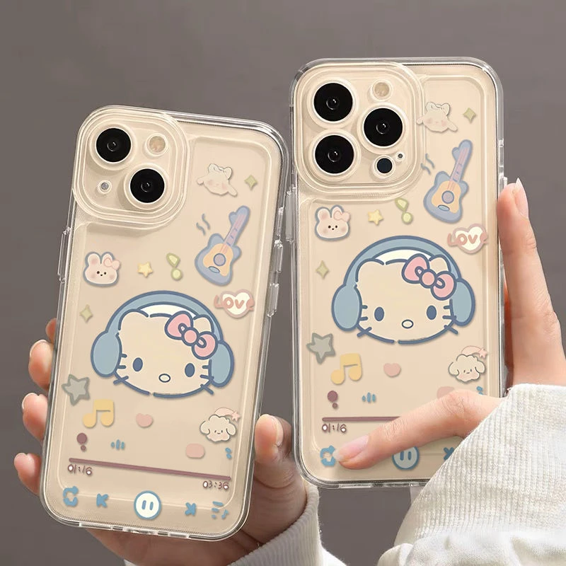 

Sanrio Hello Kitty Phone Case For iPhone 15 14 13 11 12 Pro Max Plus XR XS MAX Cool Cover Anti-Fall Case Transparent Cover Gift