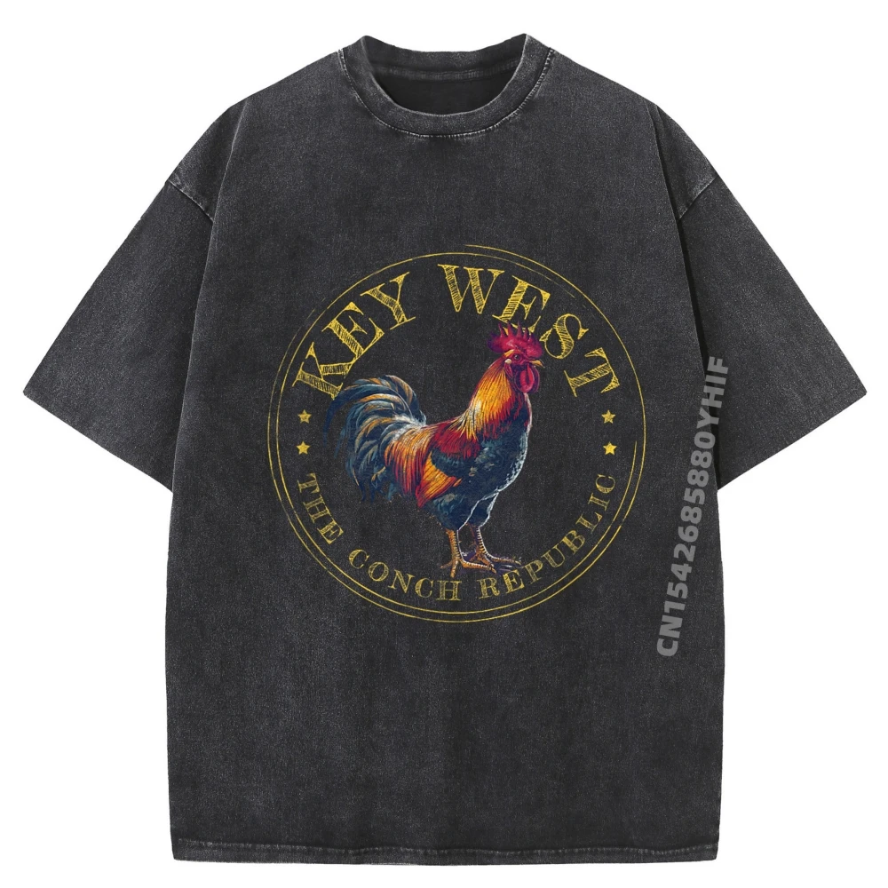 

Key West Rooster FL The Tops & Tees Classic Round Neck Funny Graphic Tshirt Luxury Designer women's Washed T-shirt Man T Shirt