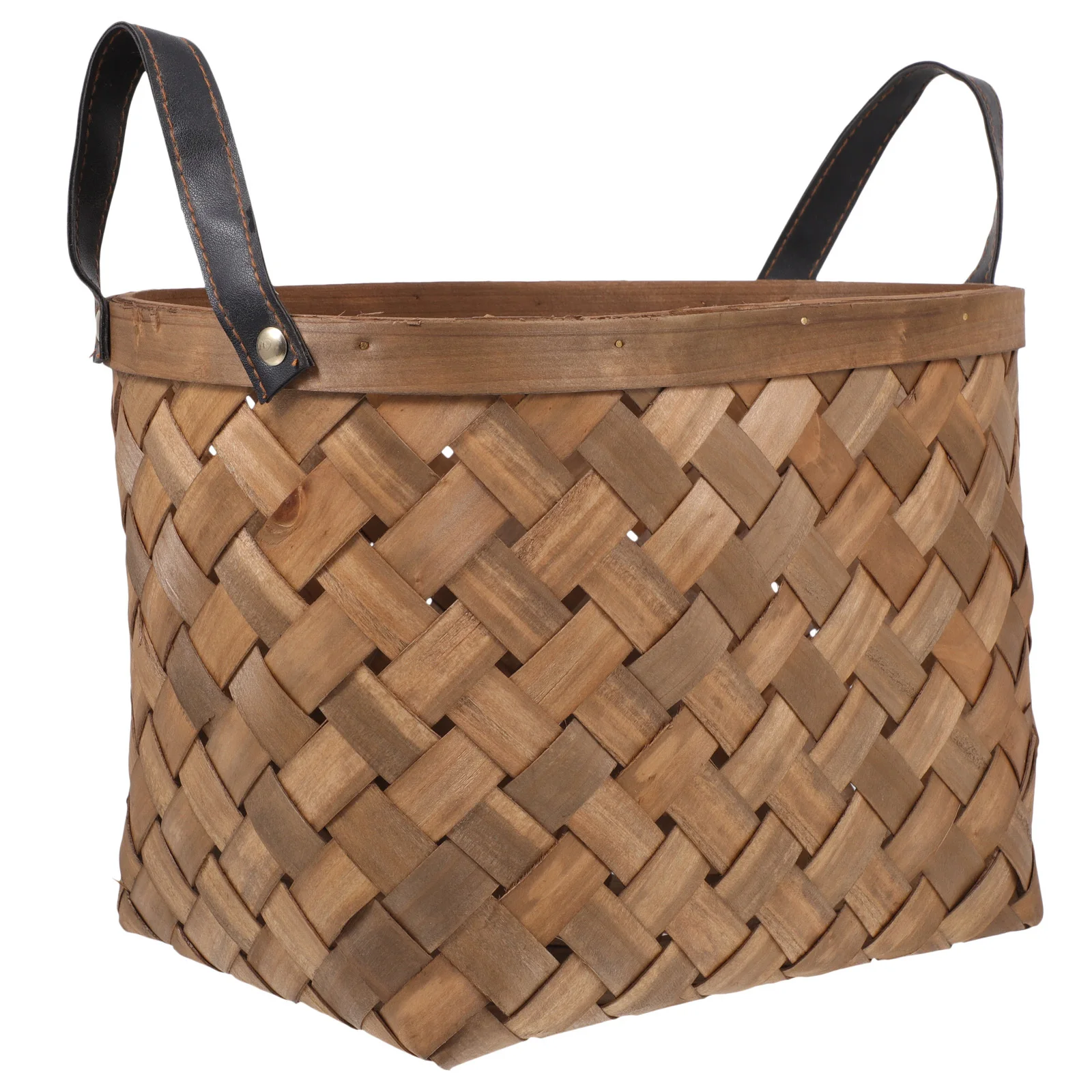 

1Pcs Idyllic Wooden Woven Basket Natural Picnic Sundries Storage for Farmhouse Rustic Minimalist Style Storage Basket