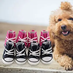 4PCS/Set Anti-skidding Denim Canvas Dog Shoes Pet Shoes Waterproof Shoes Sneakers Breathable Booties Pet Supplies High Quality