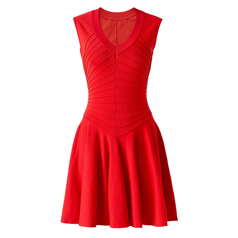 

Solid Women Knitted Cotton Dress Sleeveless A-Line Dress