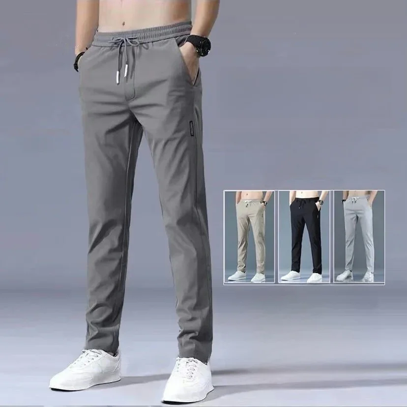 

Ice Silk Men's Summer Thin Qui Dry Air Conditioning Pants Loose Fit Nine Points Sports Casual Long Trousers Busin Casual