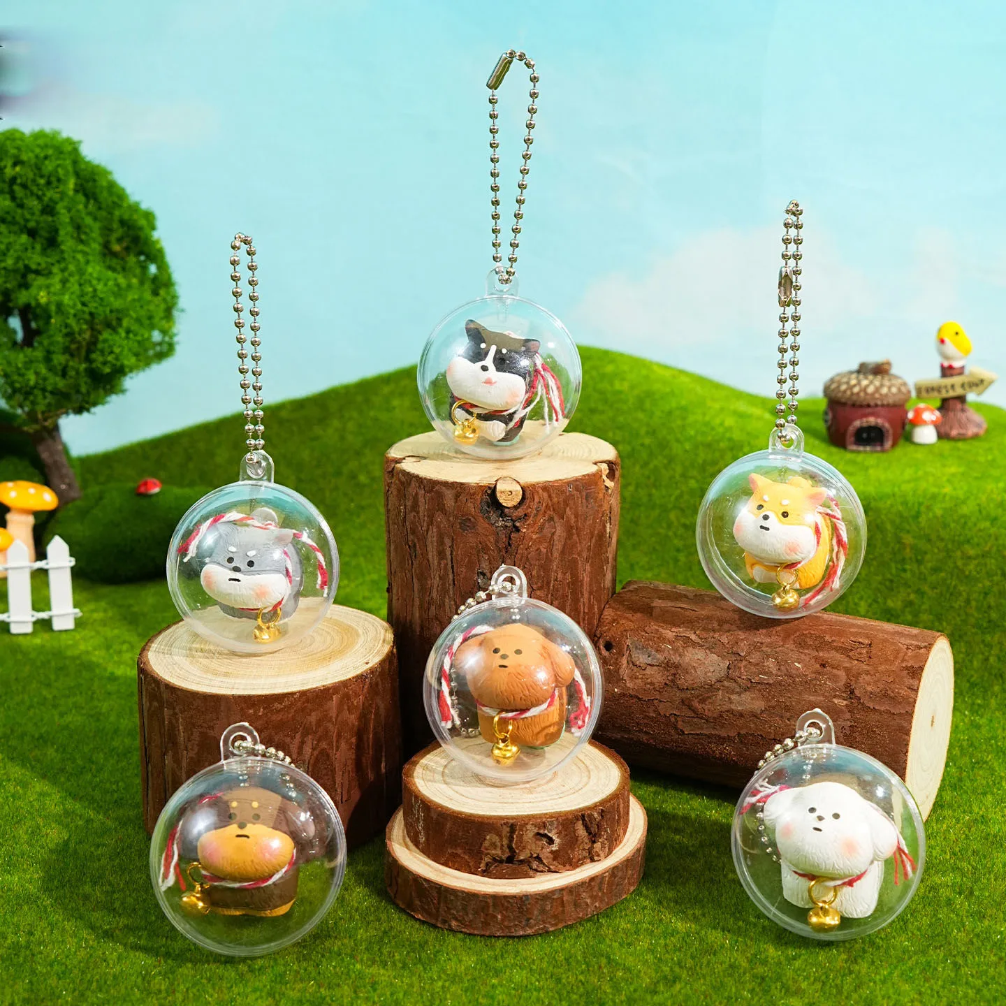 Kawaii Transparent Small Ball Dog Pendant Keychain Cute Shiba Inu Schnauzer Puppy Doll Phone Bag Charm Strap Keyring Ornaments