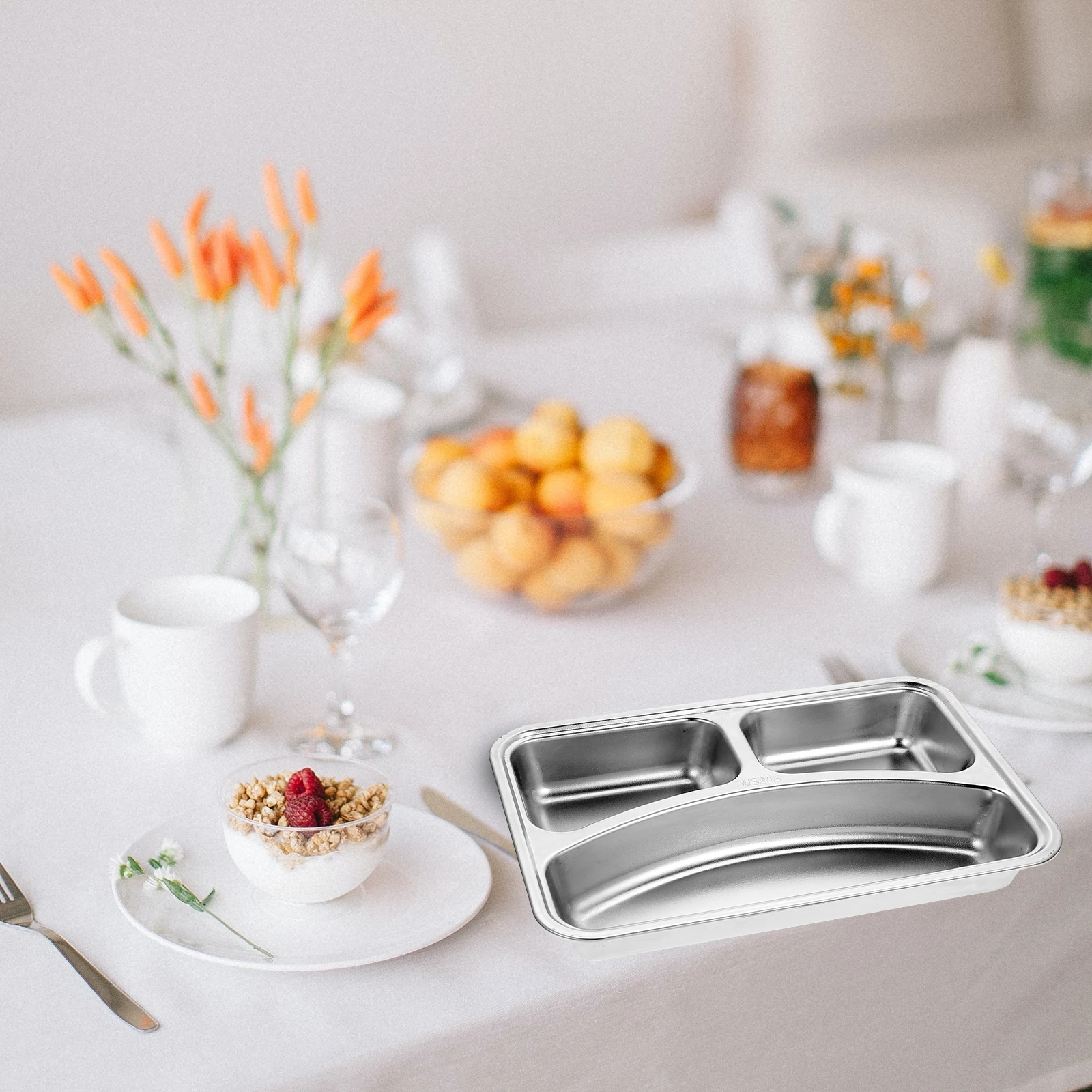 

304 Stainless Steel Divided Meal Plate Food Storage Tray Camping Picnic Hiking Travel Holder Fall Resistant for Outdoor