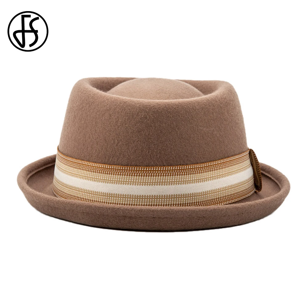 FS Gentlemen 2024 Coachella Roll Brim Pork Pie Czapki Dla Mężczyzn Unisex Ball Jazz Cap Winter Wool Fedoras Church Panama Gangsters Cap
