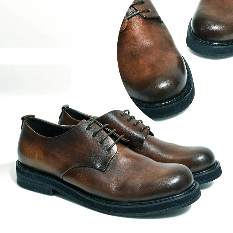 EAGSITY Grade A Cow leather classic Men derby shoes casual oxford shoes block heel brogue shoes retro work shoes street style