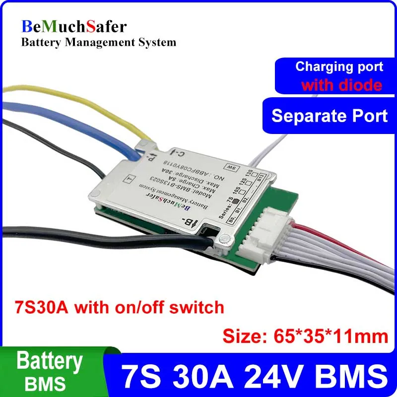 7S 30A 24V Battery BMS with On/Off Switch Temperature Detector 7S30A 25.2V Protect Board PCM for DIY E-Bike E-Scooter Battery