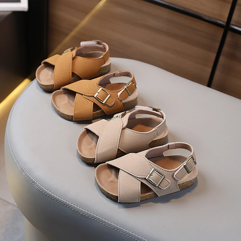 Retro Cross Soft Bottom Sandals for Boys 1-6 Years Spring Summer New Style Beach Toe-Open Shoes Comfortable Toddler Footwear