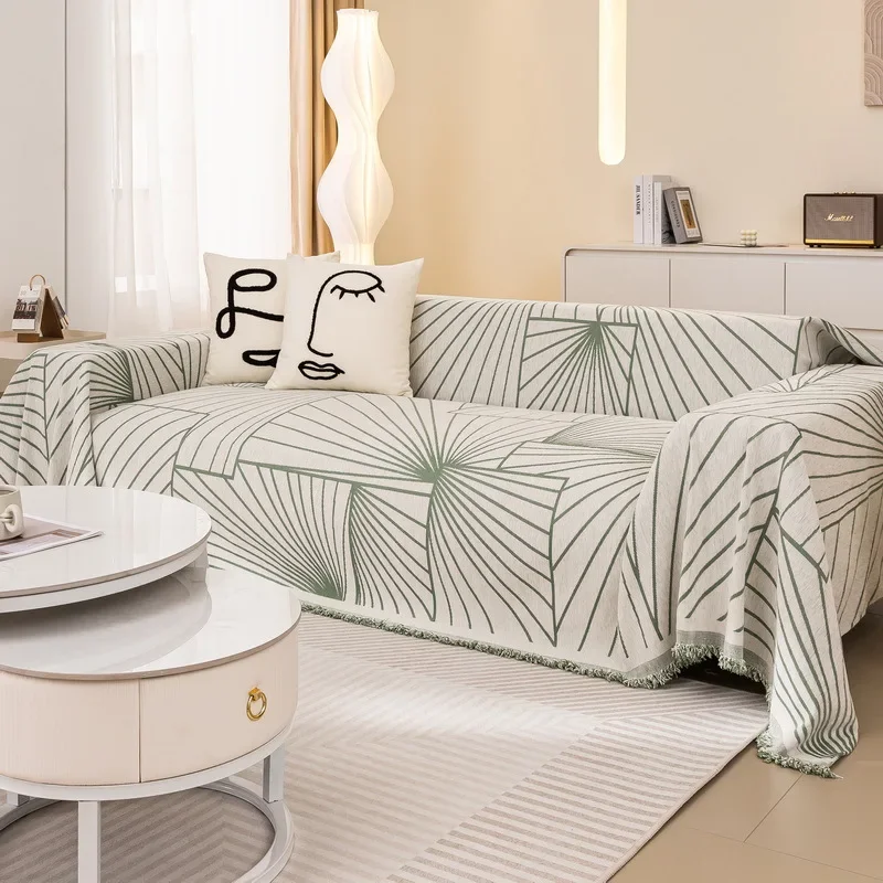 Chenille Double Sided Geometric Jacquard Sofa Cover Universal Couch Towel Dust Proof Anti-cat Scratch Protection Sofa Slipcover