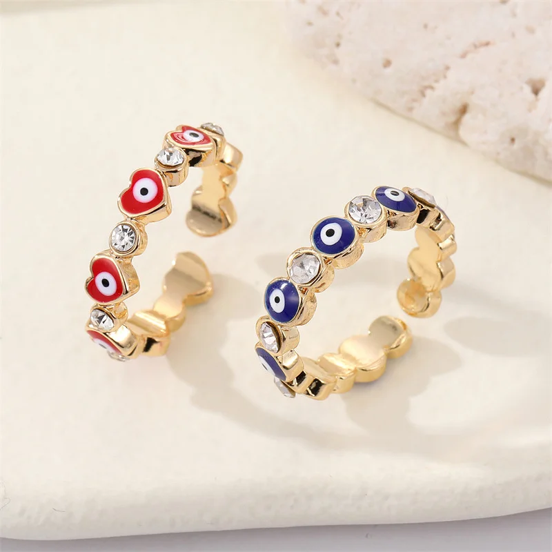 

Red Heart-shaped Dripping Oil Lucky Evil Eye Ring Kpop Zircon Rings for Women Men Gifts Party Vintage Gothic Jewelry Accessories