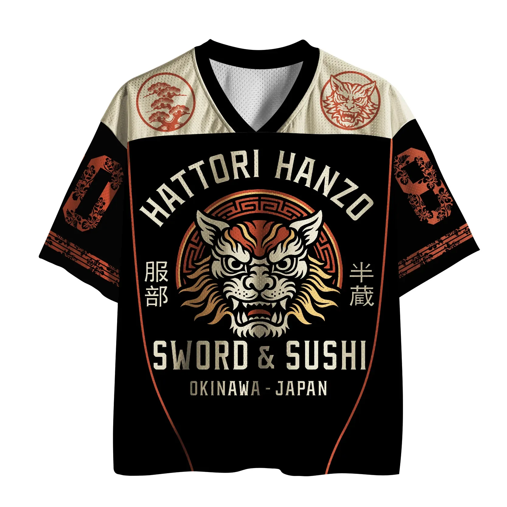 

American Vintage Black Cat and Sunflower Print Mesh Short-sleeved Jersey Street Fashion Brand Loose Sports T-shirt
