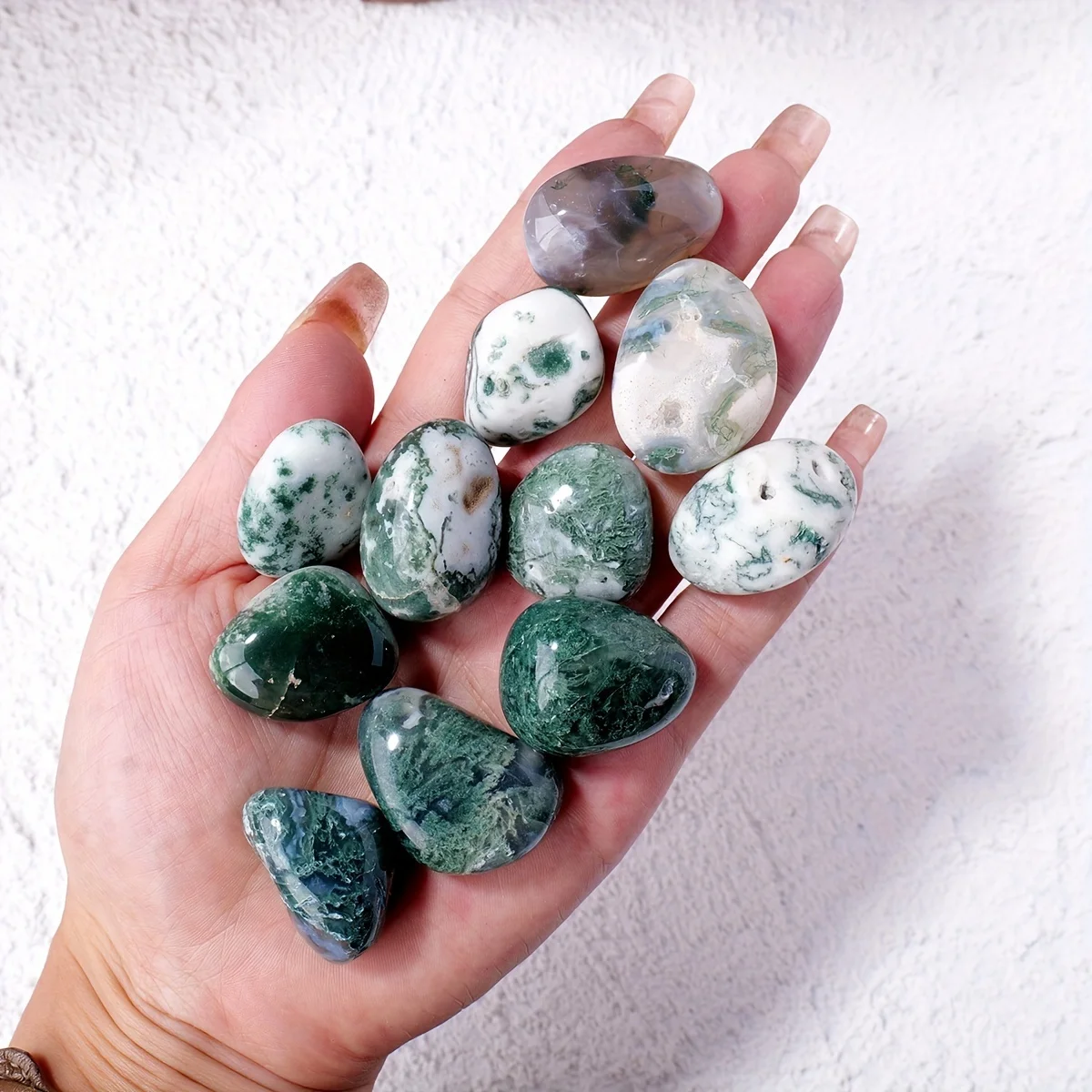 Polished Natural Moss Agate - Perfect for Aquariums & Planters, Jewelry Making Accessory Halloween Christmas Gift Unique Crystal