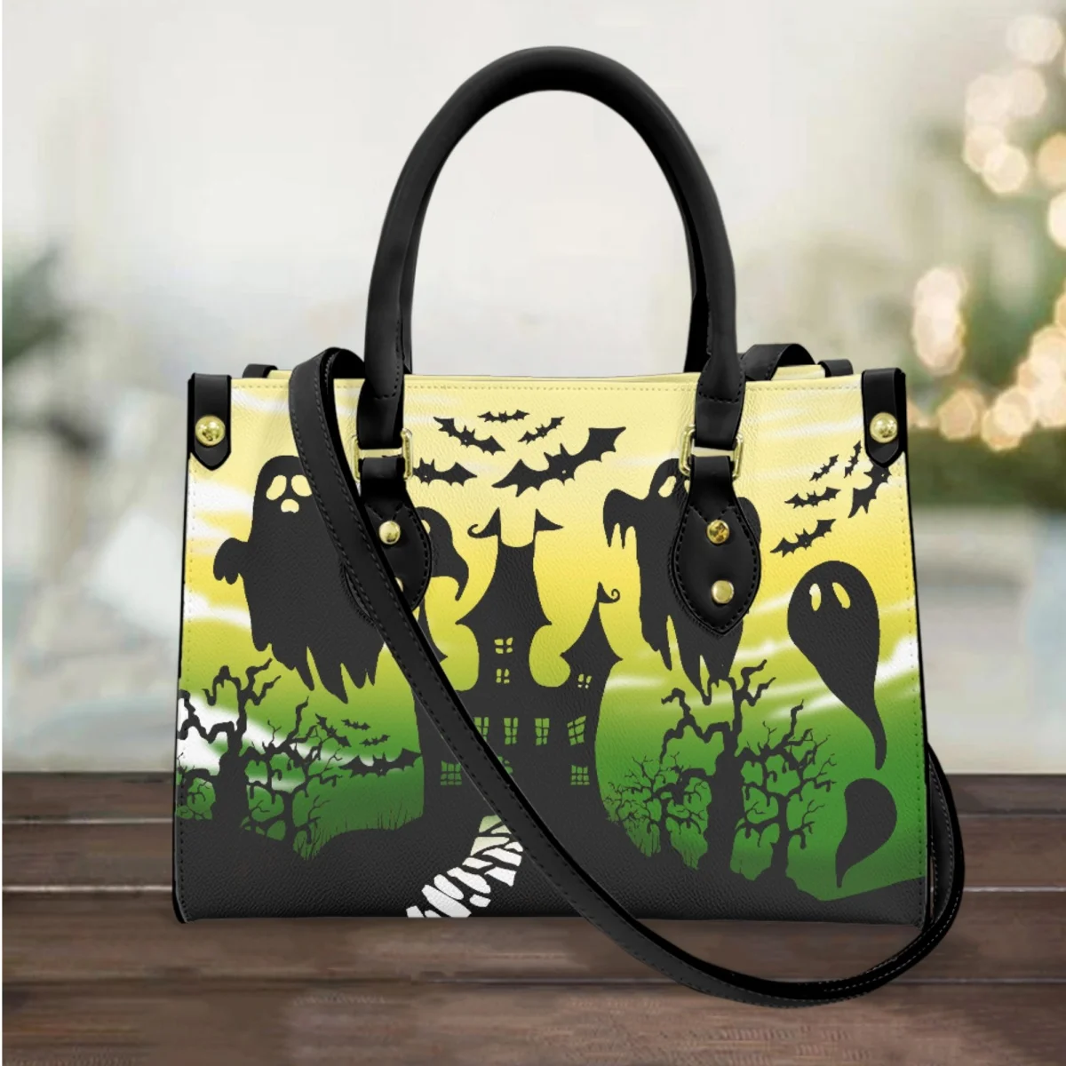 

FORUDESIGNSLadies Handbags Luxury Halloween Ghost Printing Women's Tote Bags Elegant Leather Hand Bag Female Storage Makeup