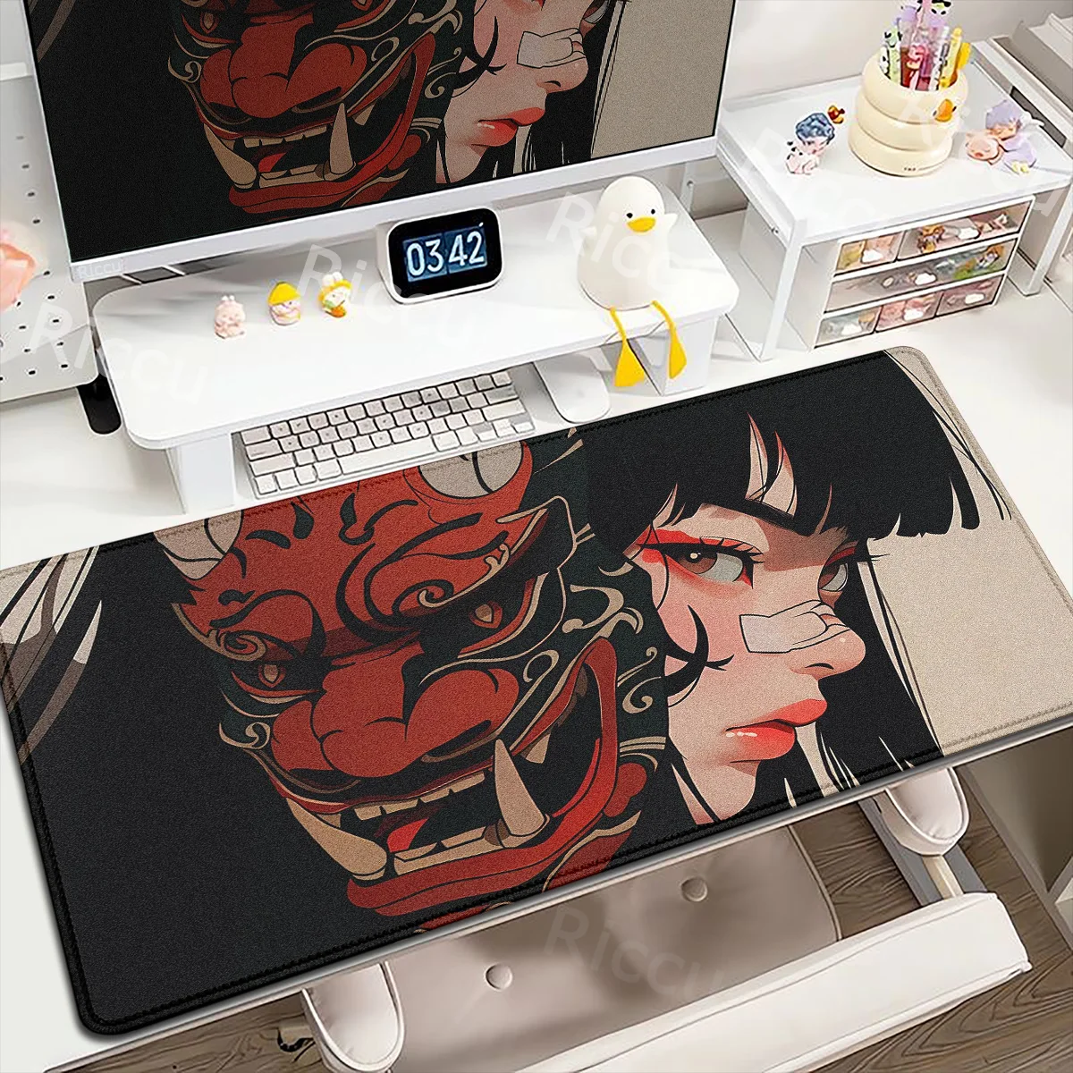 Anime Girls Samurai Oni Mask Mousepad Large Computer Gaming Accessories 400x900mm Gamer Professional Premium Mouse Mat Desk Mats