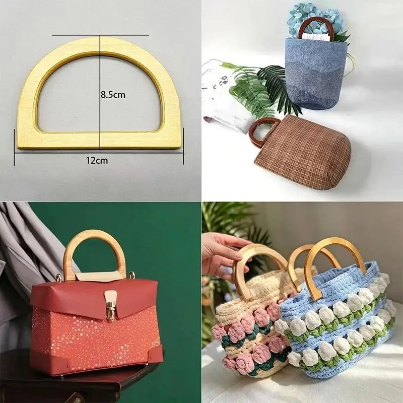 Easy to Install Wood Half Circle D-Shaped Bag Handle 1Pcs Replacement for Canvas Crochet Bag DIY Craft Project
