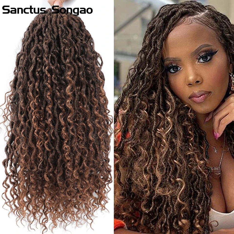 Extensión de cabello trenzado de diosa falsa Locs, trenzas de ganchillo sintéticas, rastas de pelo Mèche, 18 pulgadas