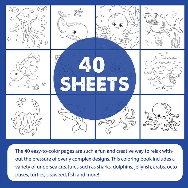 Creative Coloring Book Coloring Book 40 undersea world cartoon Doodle Coloring Book, birthday gift, Holiday gift