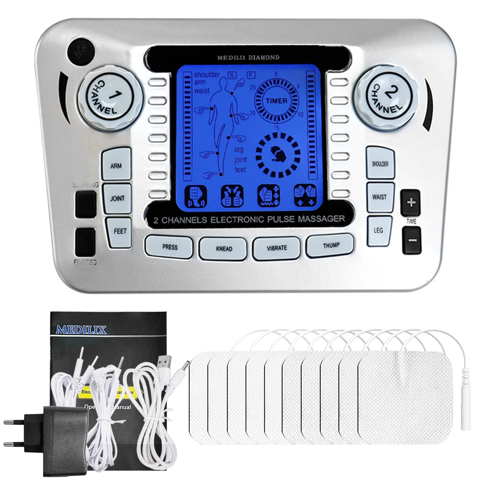 12 Modes Electric TENS Body Relax Acupuncture Electroestimulador EMS Muscle Stimulator Pulse Meridian Frequency Massager