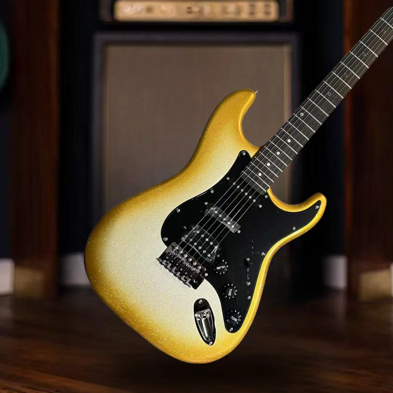 

High Quality Gold Glitter ST Electric Guitar Body Rosewood Fretboard SSH Pickup 6 String in Stock 22 Frets
