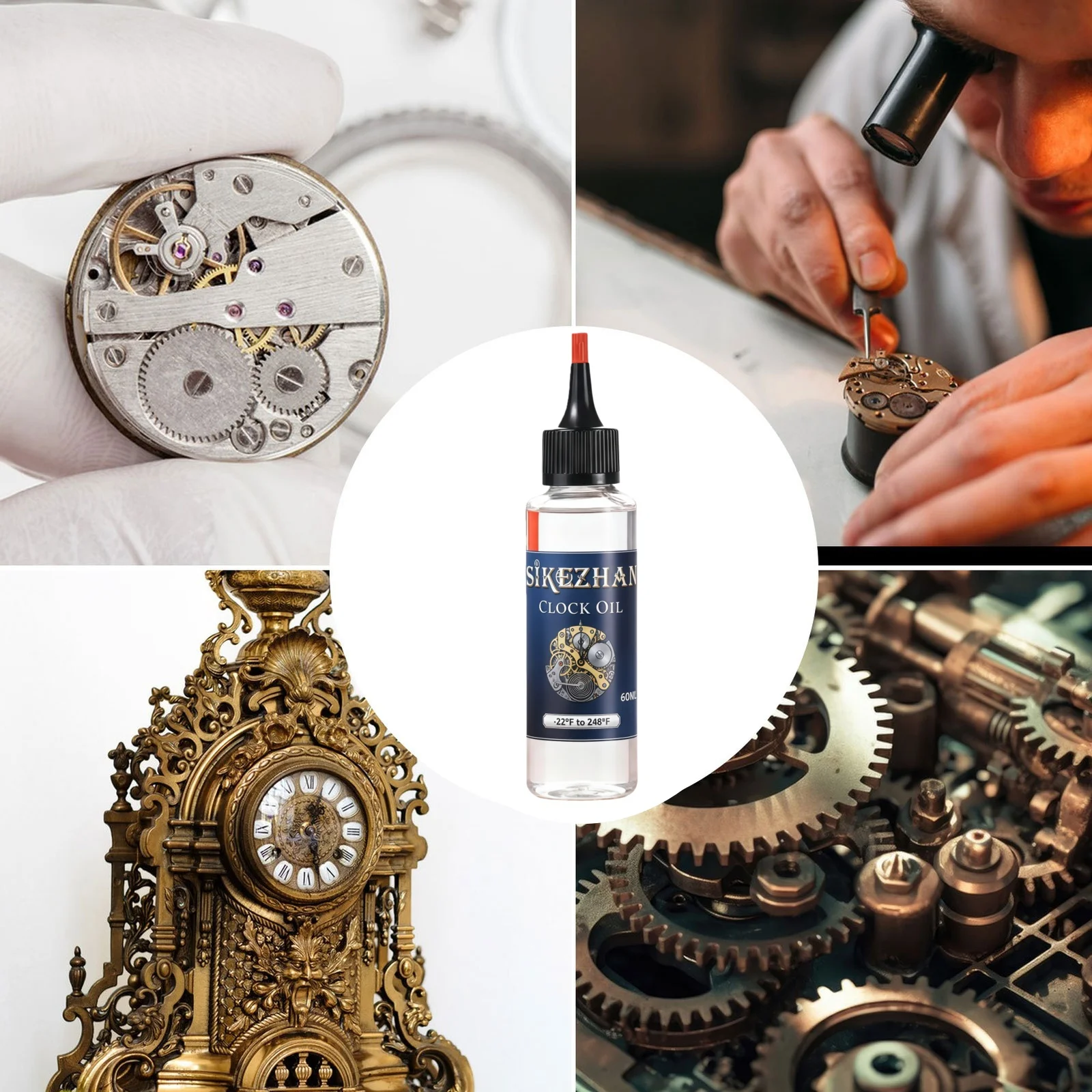 Clock Mechanical Lubricating Oil – Long-Lasting Lubrication for Antique & Modern Clocks – 60ml with Precision Applicator