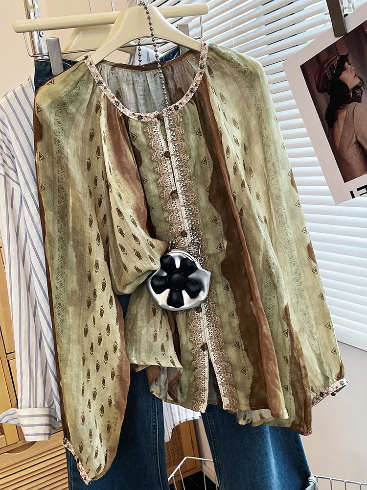 

Ретро этнический свободный длинный све irt ex осенний дизайн повседневный свободный крой солнцезащитный топ для мужчин и женщин