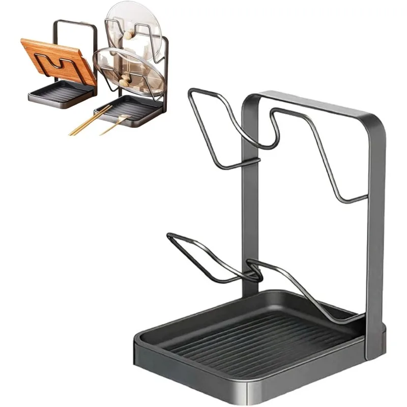 

Equipped with a detachable drip tray to save counter space, stainless steel pot lid storage rack - double-layer adjustable rack