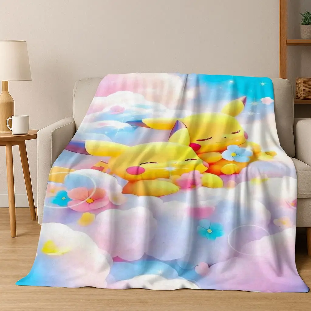 

2026 New Cute Pikachu Pokemon Cartoon Gift Flannel Blanket,Warm and Cozy Soft Throw Blanket for Home Bedroom Bed Sofa Cover Kid