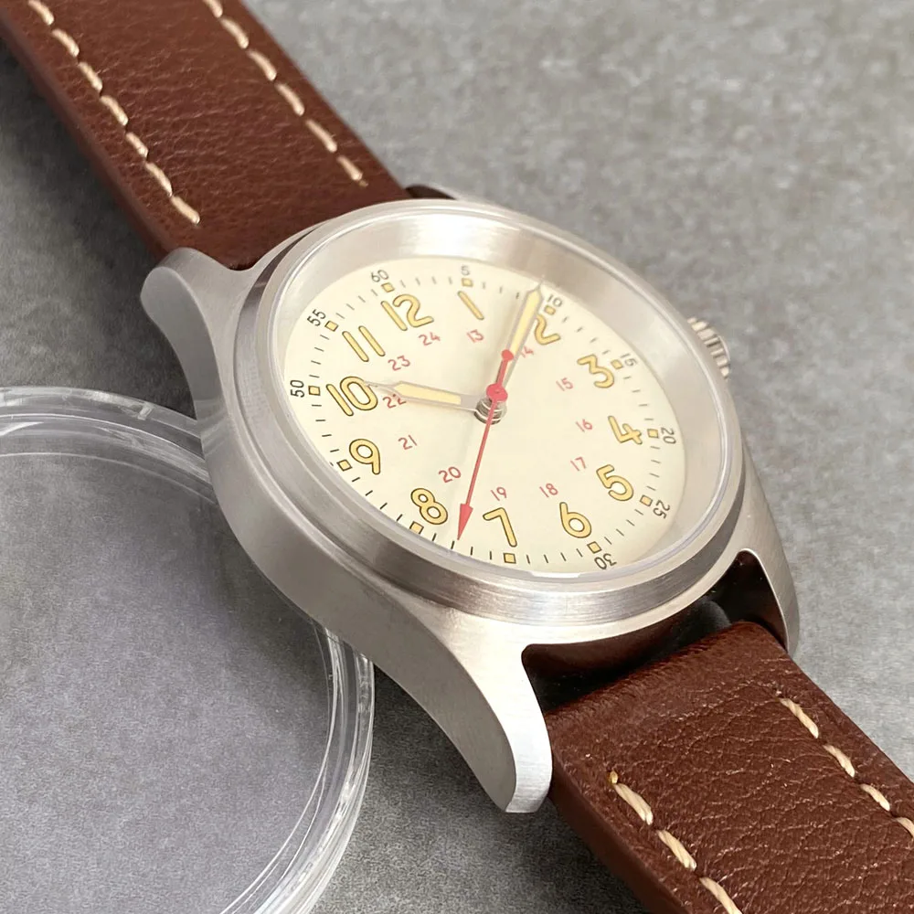 Customized Cream Vintage Dial 36MM NH35 Small Pilot Military Field Style Automatic 20ATM Waterproof Wristwatch Sapphire Glass