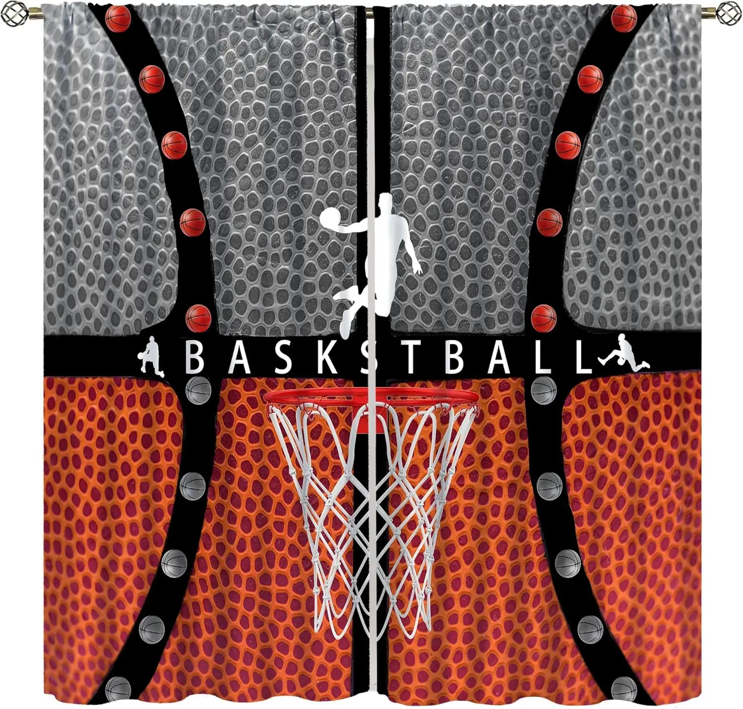 Sports Ball Curtains, Cartoon Hand-Drawn Basketball Football Rugby Window Drapes for Kids Nursery and Toddlers Bedroom