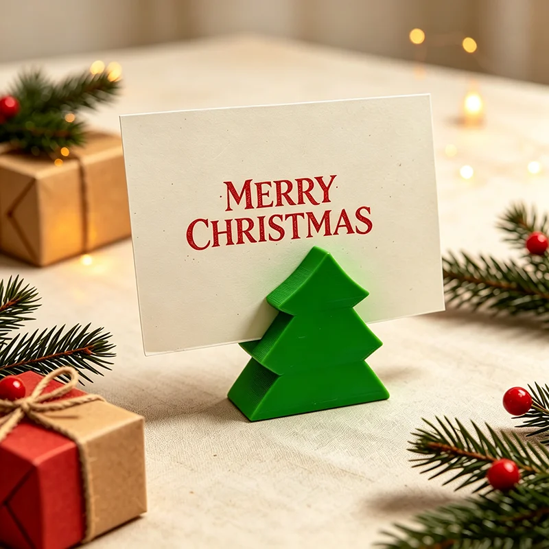 3D Printed Christmas Tree Card Holder Green Holiday Desktop Postcard Photo Display Stand Place Card Base