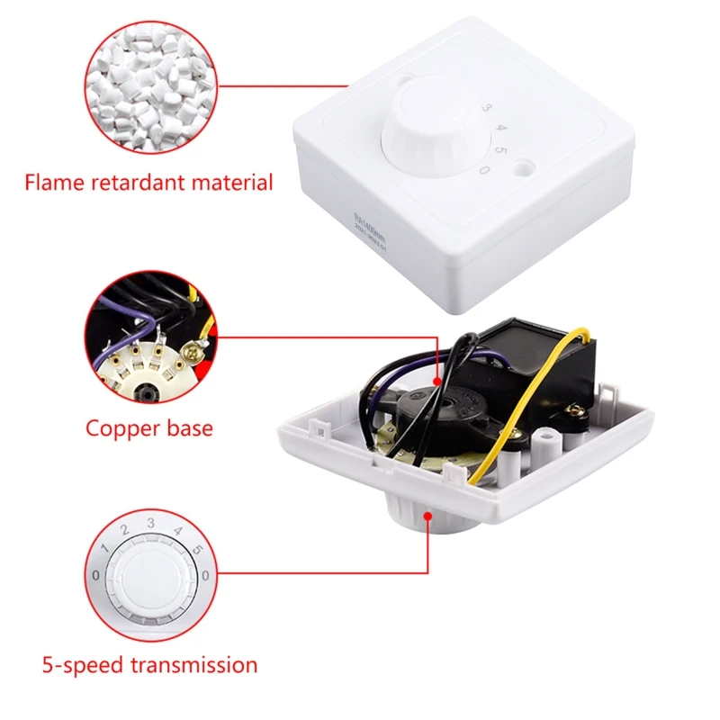 220V Universal Adjustment Ceiling Fan Speed Control Wall Button Dimmer Five Gears Fan Speed Adjuster