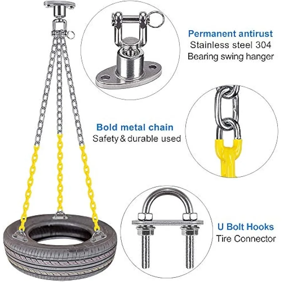 Kit de cabide de balanço resistente com correntes revestidas e ganchos - 360 °   Rotação - Capacidade de 700 lb