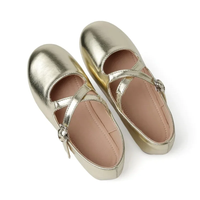 Girls Ballet Shoes Solid Color Children\'s Leather Shoes Fashion Causal Versatile Kids Princess Party Wedding Flat Shoes Non-slip