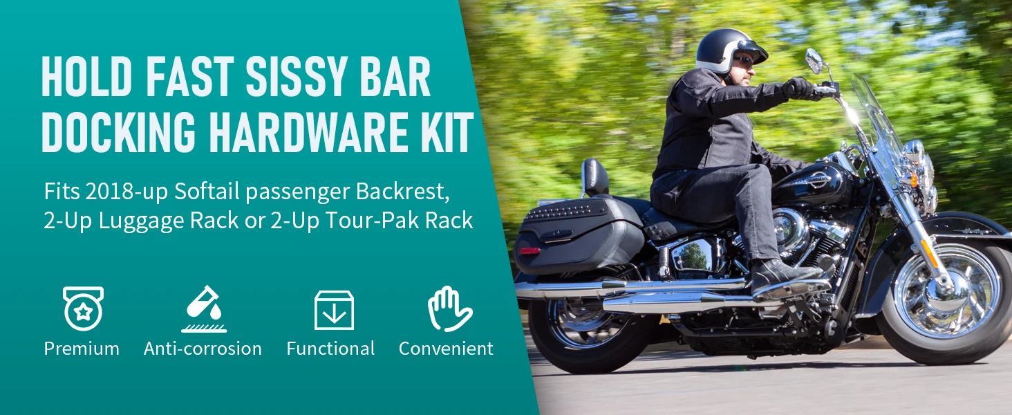 Hold Fast Sissy Bar Docking Hardware Kit für Harley Softail Fat Boy Breakout Deluxe Slim Street Bob Heritage Fat Bob ab Baujahr 2018 und neuer. – Detail 1